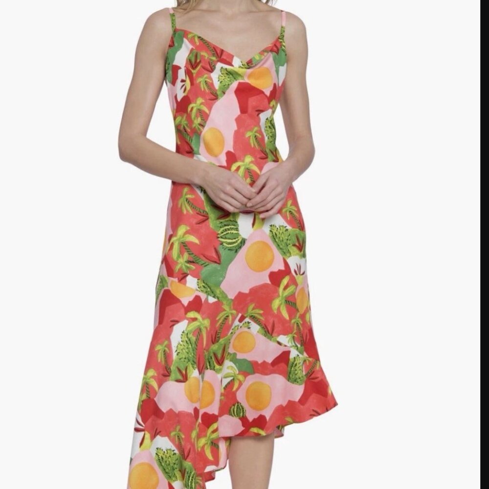 NWT DONNA MORGAN FOR MAGGY Tropical Asymmetric Midi Dress NWT Size 6